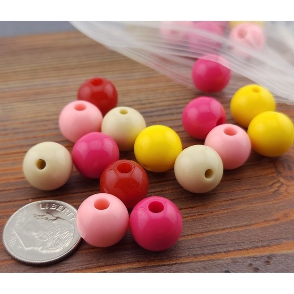 50pcs‎ 12MM Acrylic Beads, pink yellow ivory red, will fit beadable pens